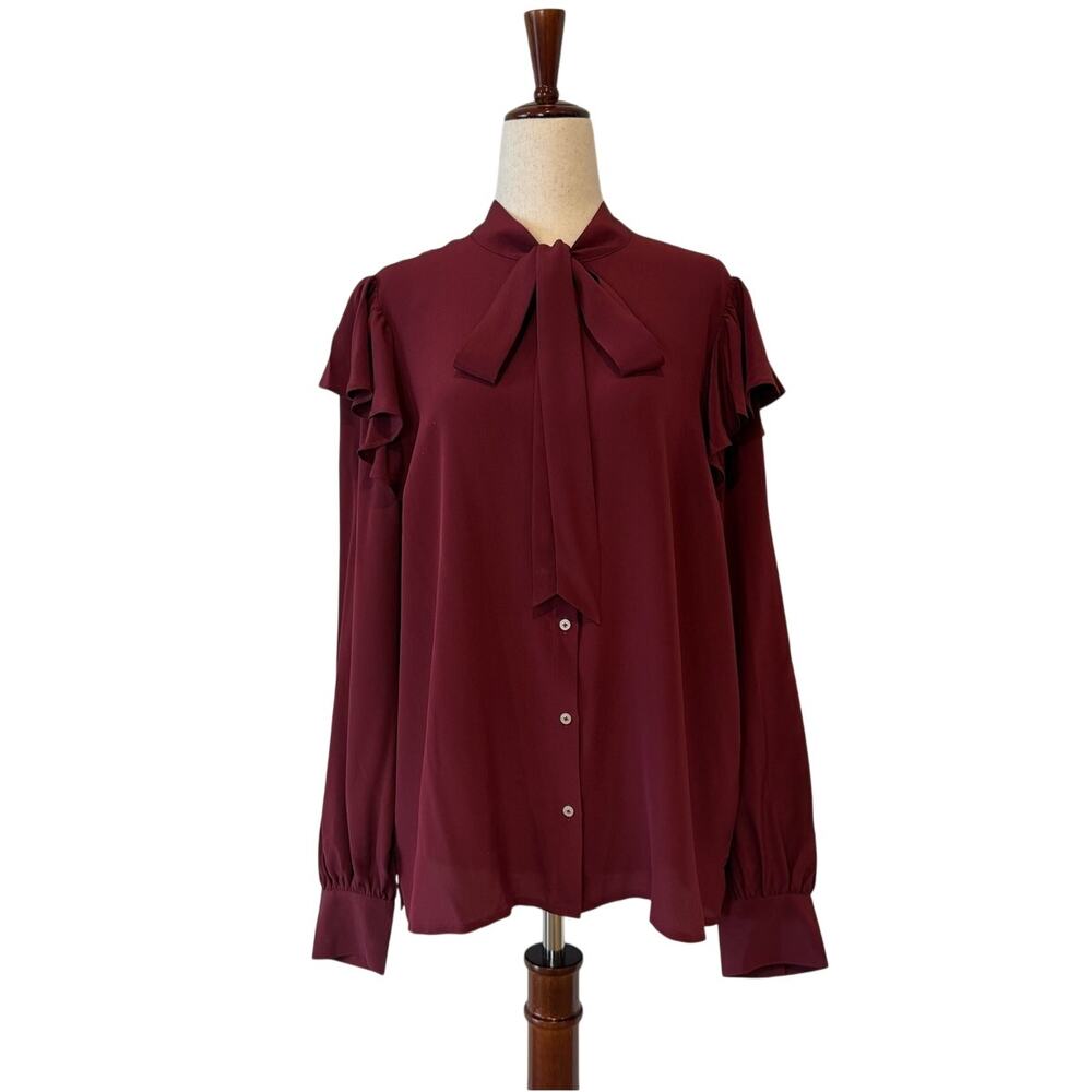 Vineyard Vines 100% Silk Tie Neck Blouse Burgundy Women's Size Large (est.)